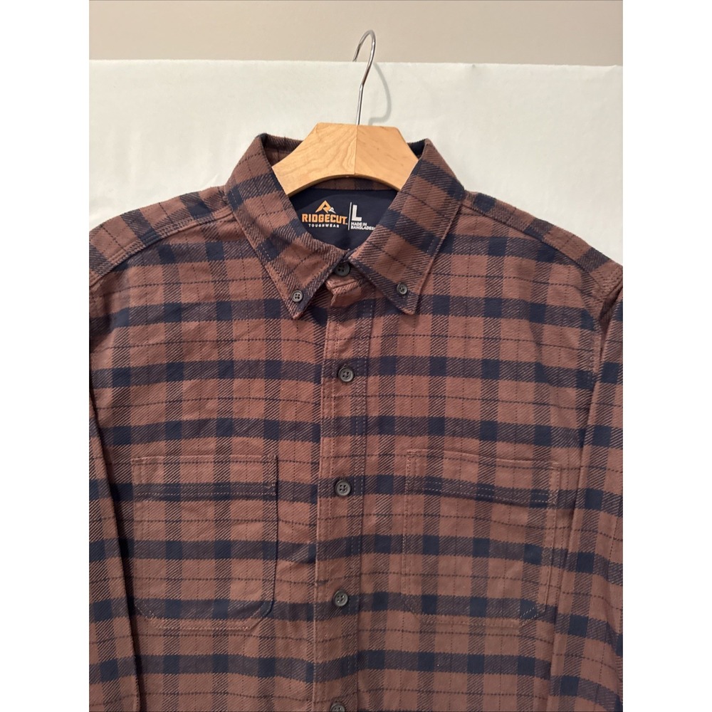 Ridgecut Toughwear Mens Heavyweight Flannel Shirt LG Black/Brown PLAID